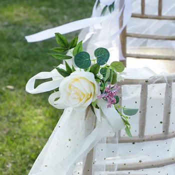 Casamento de Cadeira de Decoração de Flores Artificiais Arranjo de Flores para Casamento Cadeira de Volta no Corredor Pew Decoração de Flores