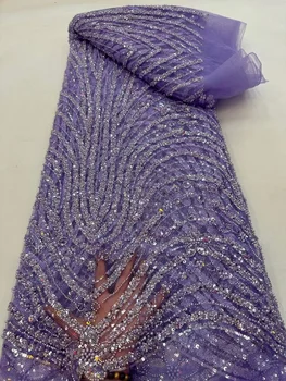 Vestido De Renda Frisado De Alta Qualidade Para O Casamento De 2023 Nigéria Sequência De Malha Glitter Mão Esferas De Cristal Africana, Francesa, Tule Tecido