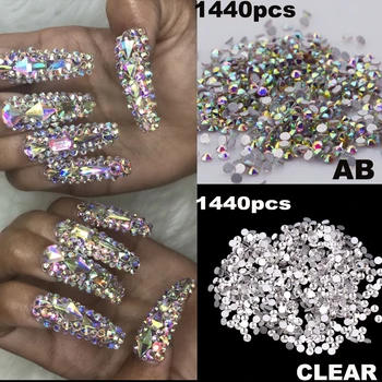 1440pcs AB/Limpar Super Glitter, Strass ss3-ss16 Televisão-Volta Não Correcção de Vidro em 3D, a Arte do Prego de DIY Redondo de Cristal Manicure Diamond &*1