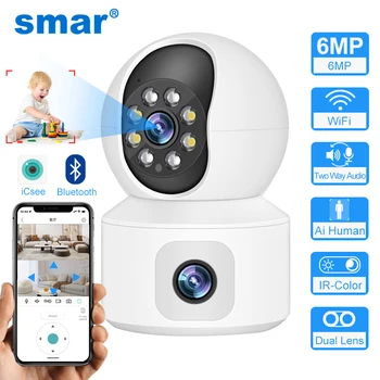 Smar 6MP wi-Fi Câmera com duas Telas de Duas Vias de Áudio do Monitor do Bebê do Interior do IP de PTZ Câmeras de Vigilância CCTV Segurança Home ICSee