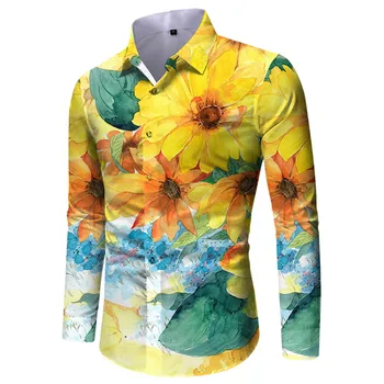 A Camisa dos homens Florais, Estampas Gráficas Stand Colarinho Exterior Rua Manga Longa Impressão de Roupas de Vestuário Designer de Moda Casual Conforto