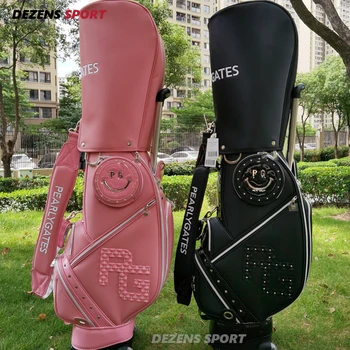 NOVA Moda feminina saco de Golfe cor-de-Rosa/Preto PU PG saco de golfe Puxe a haste com roldana Golf bag duplo standard