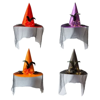 Chapéu de bruxa com Luz Mágica Chapéus de Ver Através de Véus Bruxa de Chapéu para Festa de Halloween