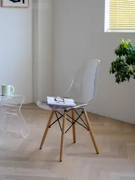 Nordic minimalista da moda Europeia, mesa e cadeira pós-moderno e minimalista cor transparente madeira maciça, pé única cadeira para trás