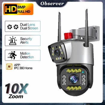 4K Binocular IP Exterior da Câmera de 8MP Dois Lente Dual Screen wi-Fi Survalance Cam10X Zoom Digital de CFTV de Segurança de Protecção de Casa Inteligente