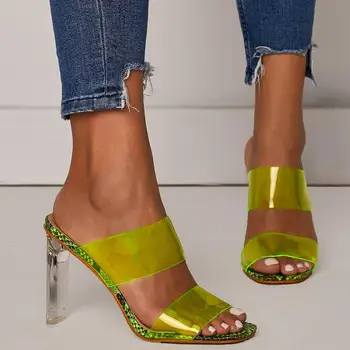 Mulheres de Chinelos, Sapatos de Mulheres Sandálias Sapatos de Verão 2022 Transparente do PVC Slides Salto Alto Sexy Sapatos de Senhoras Clássico Peep Toe Sapatos