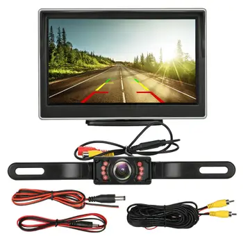 Licença do carro Câmera de segurança com Visualização Traseira HD de Estacionamento, Sistema de Visão Noturna de 5 Polegadas Carro Monitor TFT LCD HD Digital