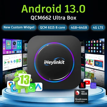iHeylinkit Android 13.0 sem Fio Carplay Android Auto Ai Caixa de QCM662 Núcleo 8 4+64GB Construído em GPS Netflix, YouTube, Google Play 4GLTE